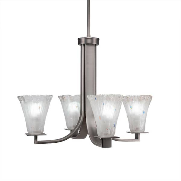 Unbranded Aspen 4-Light Graphite Chandelier, Square Chandelier with 5.5 in. Fluted Frosted Crystal Glass Shades, No bulbs included