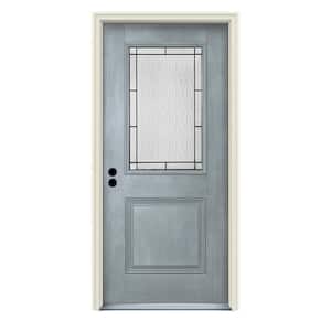 36 in. x 80 in. Right-Hand 1/2-Lite Wendover Stone Stained Fiberglass Prehung Front Door with Brickmould