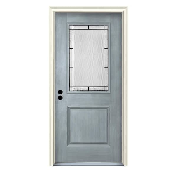 JELD-WEN 36 in. x 80 in. Right-Hand 1/2-Lite Wendover Stone Stained Fiberglass Prehung Front Door with Brickmould