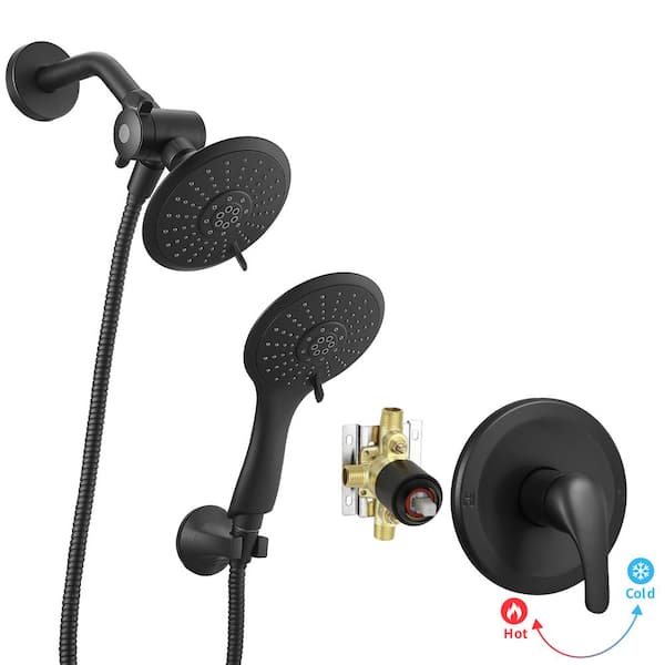 HOMEMYSTIQUE Single Handle 6-Spray Shower Faucet 1.8 GPM with High Pressure, Adjustable Flow Rate in Matte Black