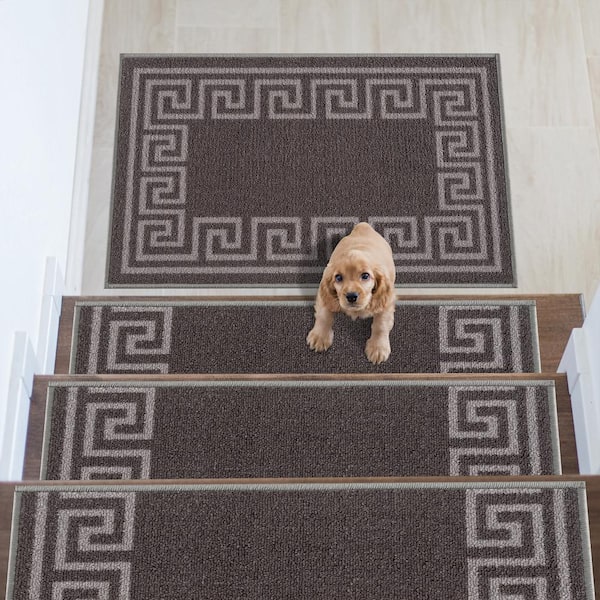 Carpet Mat Greek Key Design Slip Resistant, D.Grey, 19.5 in. x 32 in.