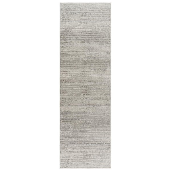 Gertmenian Missha Dario Cream 2 ft. x 8 ft. Striped High-Low Indoor Runner Rug