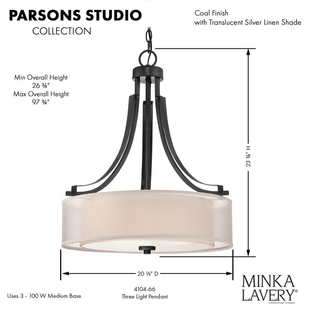 Translucent Sliver Linen Shade 3-Light Sand Coal Pendant