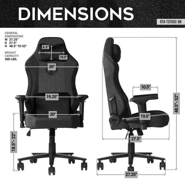 Techni Sport Fabric Reclining Gaming Chair in Black with