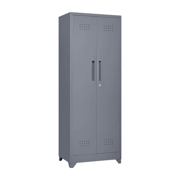 23.62 in. W x 15.74 in. D x 65 in. H Ready to Assemble Gray Metal Corner Standard Storage Cabinets with Locking Door