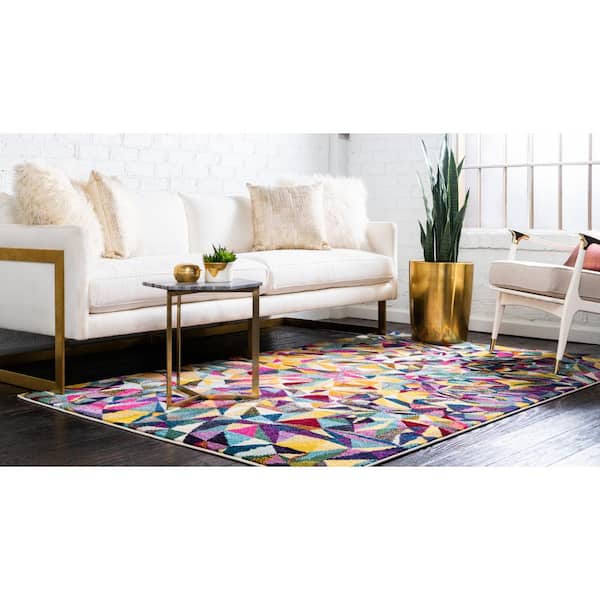 Unique Loom Estrella Collection Light Colors, Abstract, Modern, Vibrant  Area Rug (9' 0 x 12' 0 Rectangular, Pink/Ivory)