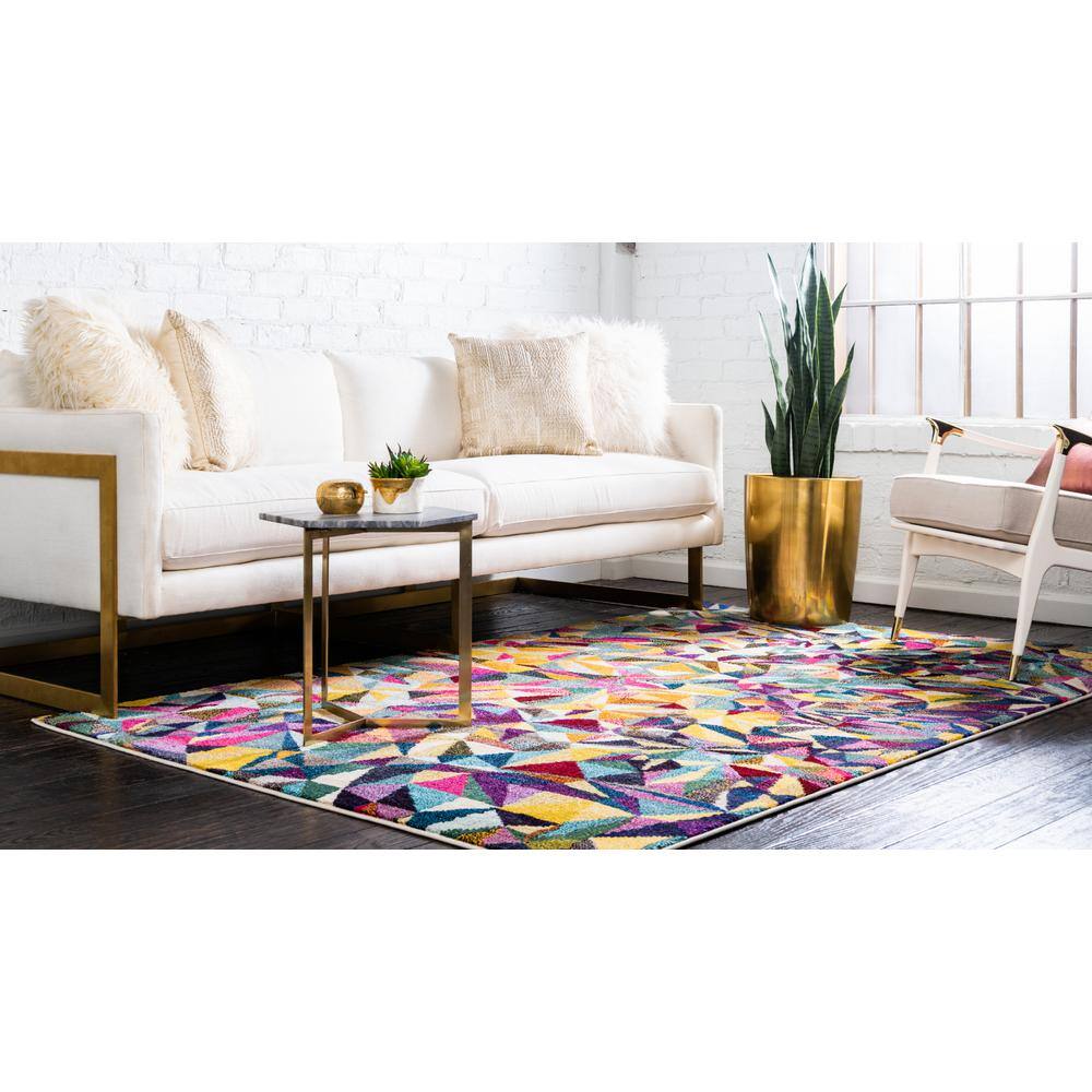 Blue Geometric 8' x 10' Stain-Resistant Synthetic Area Rug
