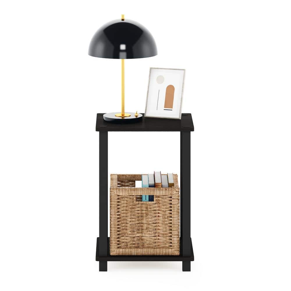 Espresso and Black Engineered Wood End Table with Storage