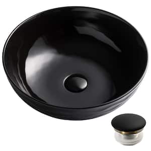 Viva 16-1/2 in. Round Porcelain Ceramic Vessel Sink with Pop-Up Drain in Black