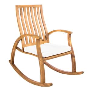 Travis Natural Stained Wood Outdoor Rocking Chair with Cream Cushion