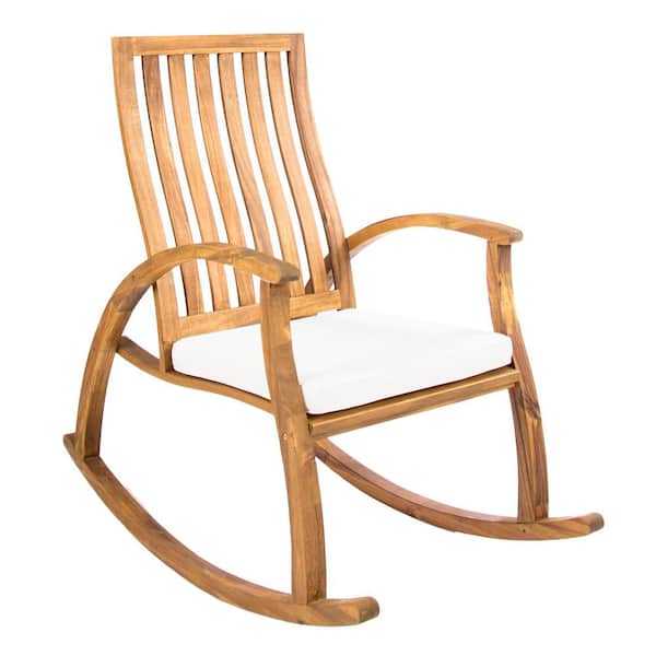 null Travis Natural Stained Wood Outdoor Rocking Chair with Cream Cushion