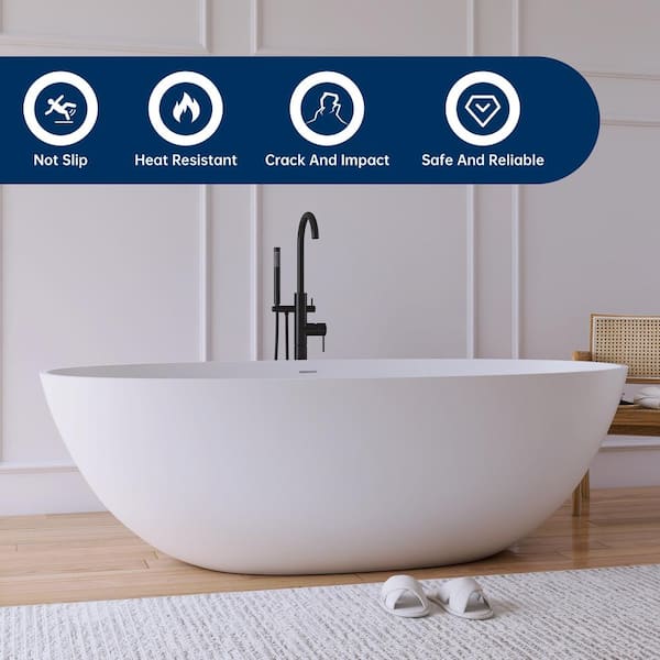 Eaton 71 in. x 35.4 in. Stone Resin Solid Surface Matte Flatbottom Freestanding Soaking Bathtub in White