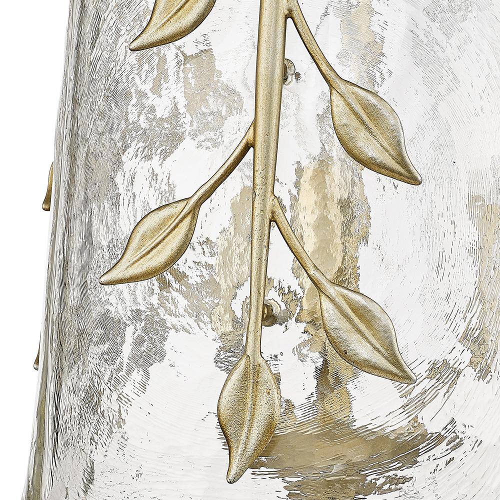 White Gold Hammered Water Glass Pendant Light with Plant Accents
