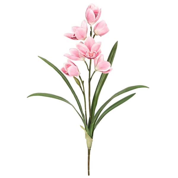 20 in. Pink Artificial Cymbidium Orchid Plant Flower Stem Spray (Set of 2)
