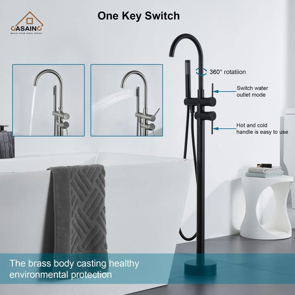 Matte Black Freestanding Tub Faucet with Hand Shower