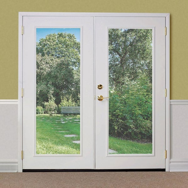 72 in. x 80 in. Primed White Steel Prehung Right-Hand Inswing Full Lite Clear Glass Patio Door Vinyl Frame, no Brickmold