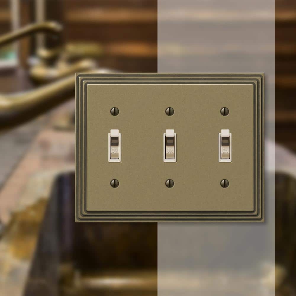 Rustic Brass Triple Toggle Cast Metal Wallplate
