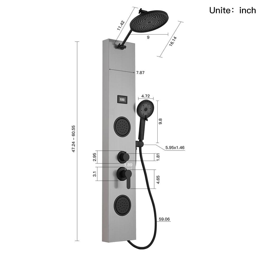 Nickel Black Stainless Steel Shower Panel with Adjustable Head