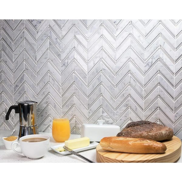 Royal Herringbone Winter 10-1/2 in. x 12 in. x 10 mm Polished Marble Mosaic Tile