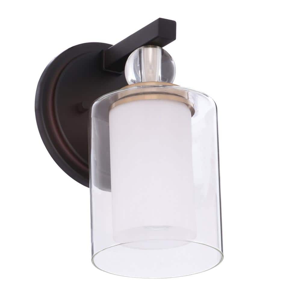 Bronze and Brass Cylinder Vanity Wall Sconce with Clear Glass