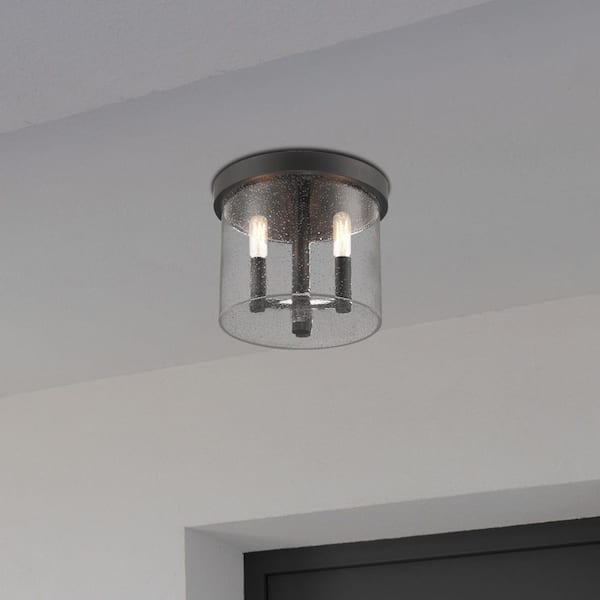 Designers Fountain Otto 3-Light Matte Black Outdoor Flush Mount Ceiling Light with Clear Seedy Glass Shade