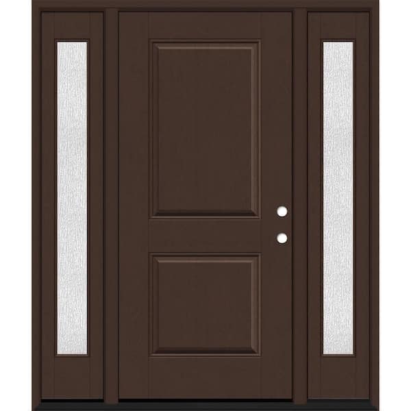 Regency 68 in. x 80 in. 2P Squaretop LHIS Chestnut Stain Mahogany Fiberglass Prehung Front Door withRain14in. SLs 6-9/16