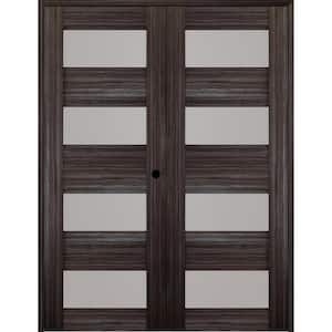 Della 60 in. x 84 in. Left Hand Active 4-Lite Frosted Glass Gray Oak Wood Composite Double Prehung Interior Door