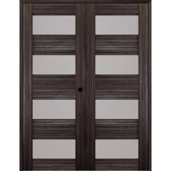 Belldinni Della 60 in. x 84 in. Left Hand Active 4-Lite Frosted Glass Gray Oak Wood Composite Double Prehung Interior Door