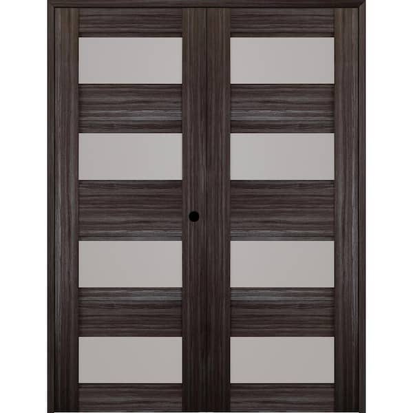 Belldinni Della 64 in. x 84 in. Left Hand Active 4-Lite Frosted Glass Gray Oak Wood Composite Double Prehung Interior Door