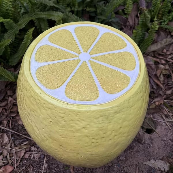 14 in Oversized Resin Yellow Lemon Side Table, Garden Outdoor