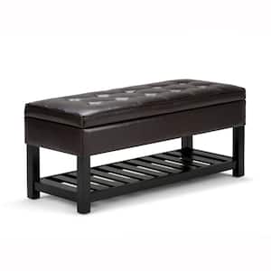 Cosmopolitan 44 in. Wide Transitional Rectangle Storage Ottoman Bench with Open Bottom in Tanners Brown Faux Leather