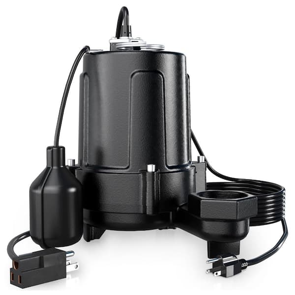 1.5 HP Submersible Sewage and Effluent Pump with Float Switch, 4300 GPH, 53 ft Lift, Cast Iron, 2 in NPT