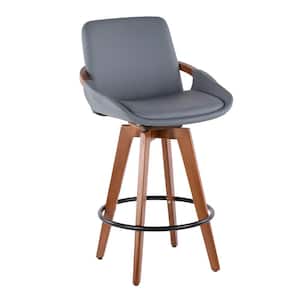 Cosmo 26 in. Walnut and Grey Faux Leather Counter Stool