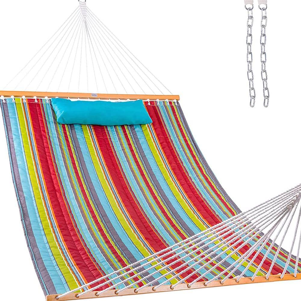 12 Ft. Quilted Fabric Hammock With Pillow, Double 2 Person Hammock ...