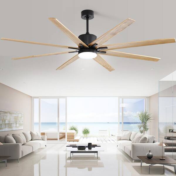 Sofucor 76 In Indoor Outdoor Smart Black Ceiling Fan With Led Light Remote 8 Wood Blades Works Phone