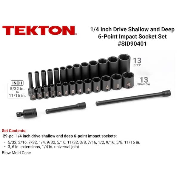 1/4 Inch Drive 6-Point Impact Socket Set with Case, 29-Piece (5/32-11/16 in. )