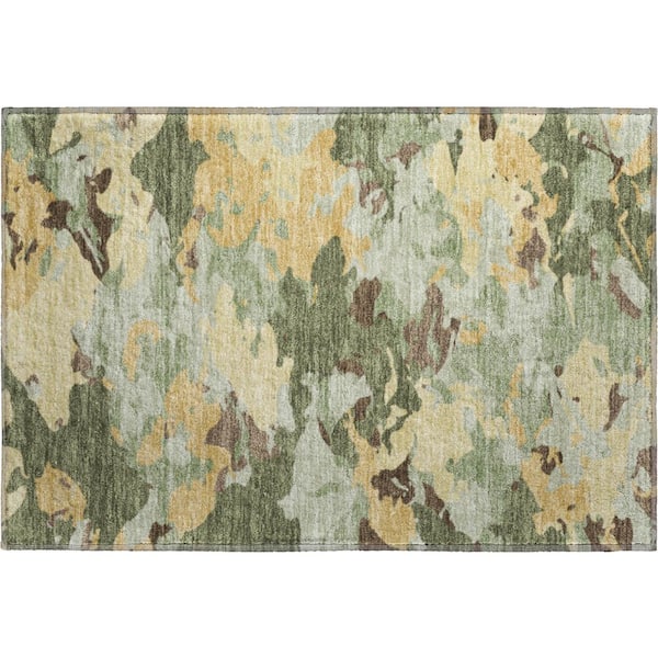 Mayfield Premium Machine Washable Abstract AMF2497 Olive 2 ft. x 3 ft. Accent Rug