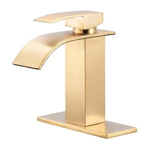 Arc Waterfall Single Handle Single Hole Bathroom Faucet in Brushed Gold