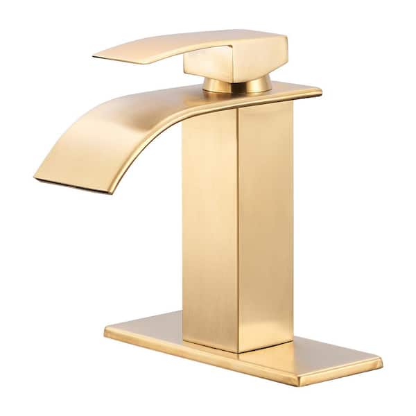 cobbe Arc Waterfall Single Handle Single Hole Bathroom Faucet in Brushed Gold