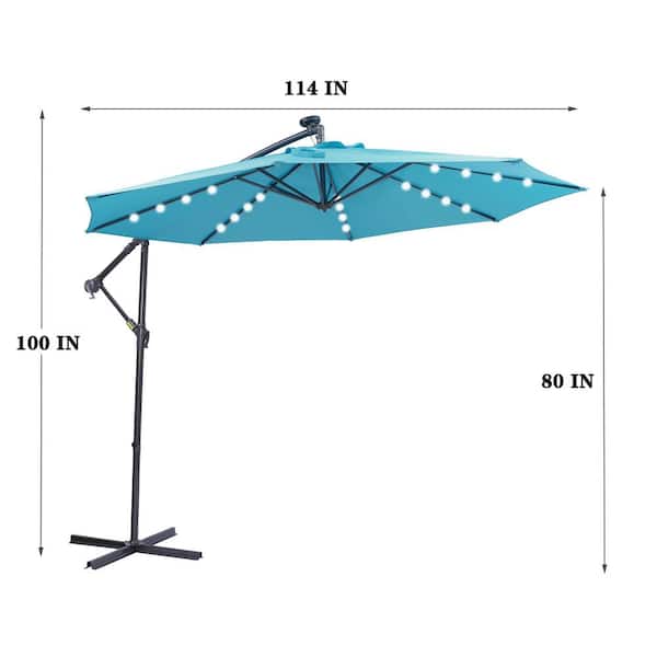 Unbranded 10 ft. Solar LED Patio Outdoor Umbrella Hanging Cantilever Umbrella in Blue with 32 LED Lights