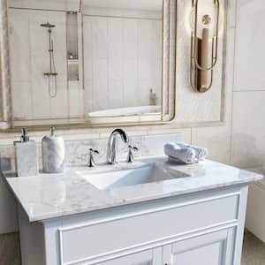 37 in. W x 22 in. D Engineered Stone Composite White Rectangular Single Sink Bathroom Vanity Top in White