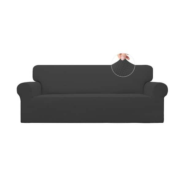 Gray X-Large Sofa Polyester Stretch Sofa Slipcover with Elastic Bottom for Kids, Jacquard Fabric Small Checks