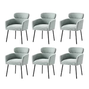 Andrew Sage Modern Boucle Lambswool Dining Chair with Metal Legs Set of 6