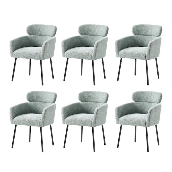 JAYDEN CREATION Andrew Sage Modern Boucle Lambswool Dining Chair with Metal Legs Set of 6