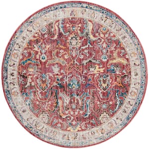 Bristol Rose/Light Gray 7 ft. x 7 ft. Round Distressed Floral Area Rug