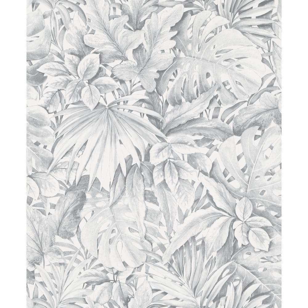 Jungle Leaves Grey Matte Finish Vinyl on Non-Woven Non-Pasted Wallpaper Sam