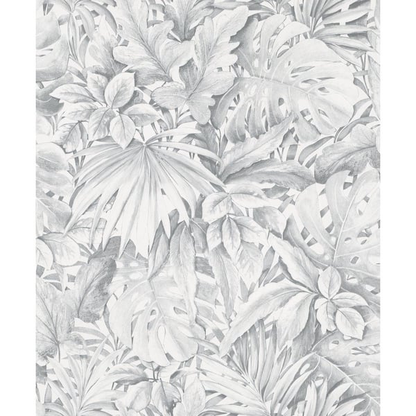 Unbranded Jungle Leaves Grey Matte Finish Vinyl on Non-Woven Non-Pasted Wallpaper Sample