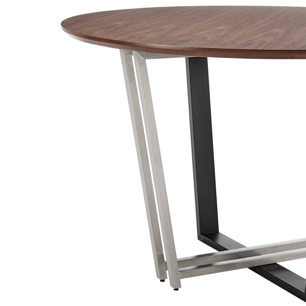 Joana 48" Walnut and Black Iron Round Dining Table