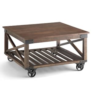 Harding Solid Mango Wood and Metal 32 in. Wide Square Industrial Coffee Table in Distressed Dark Brown