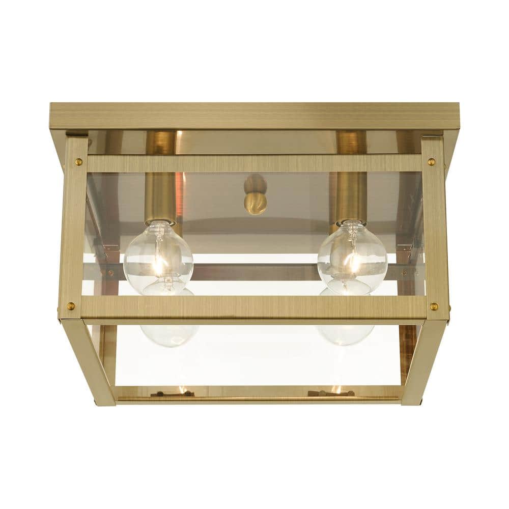 Milford Antique Brass 4-Light Clear Glass Flush Mount